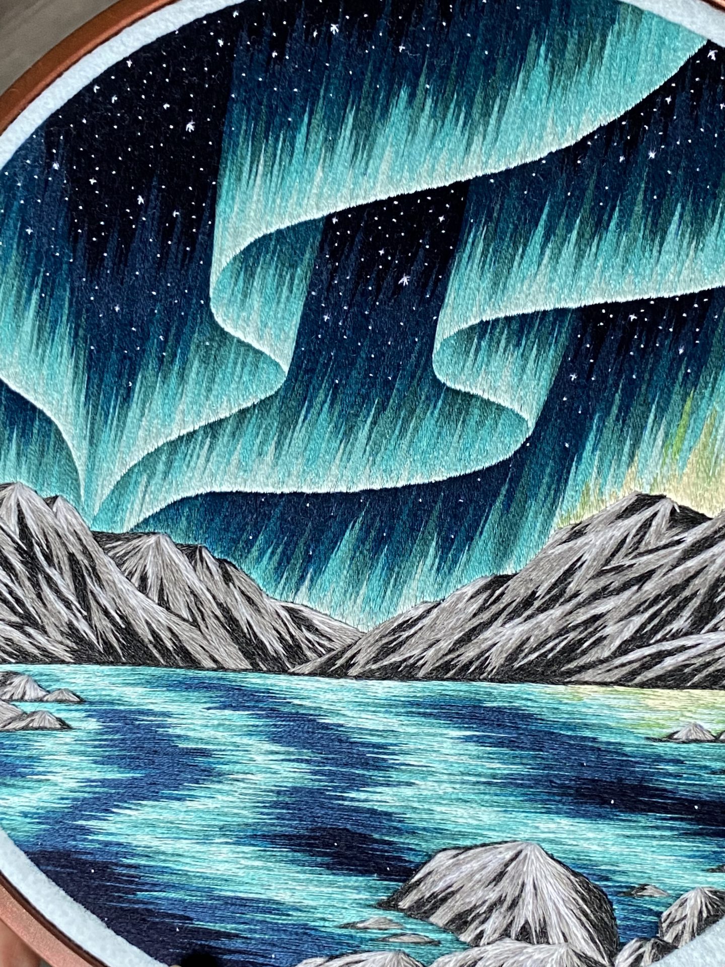 Landscape Embroidery Art Encapsulates the Beauty of the Northern Lights