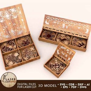 Christmas Ornaments with Boxes Bundle, Laser Cut Files