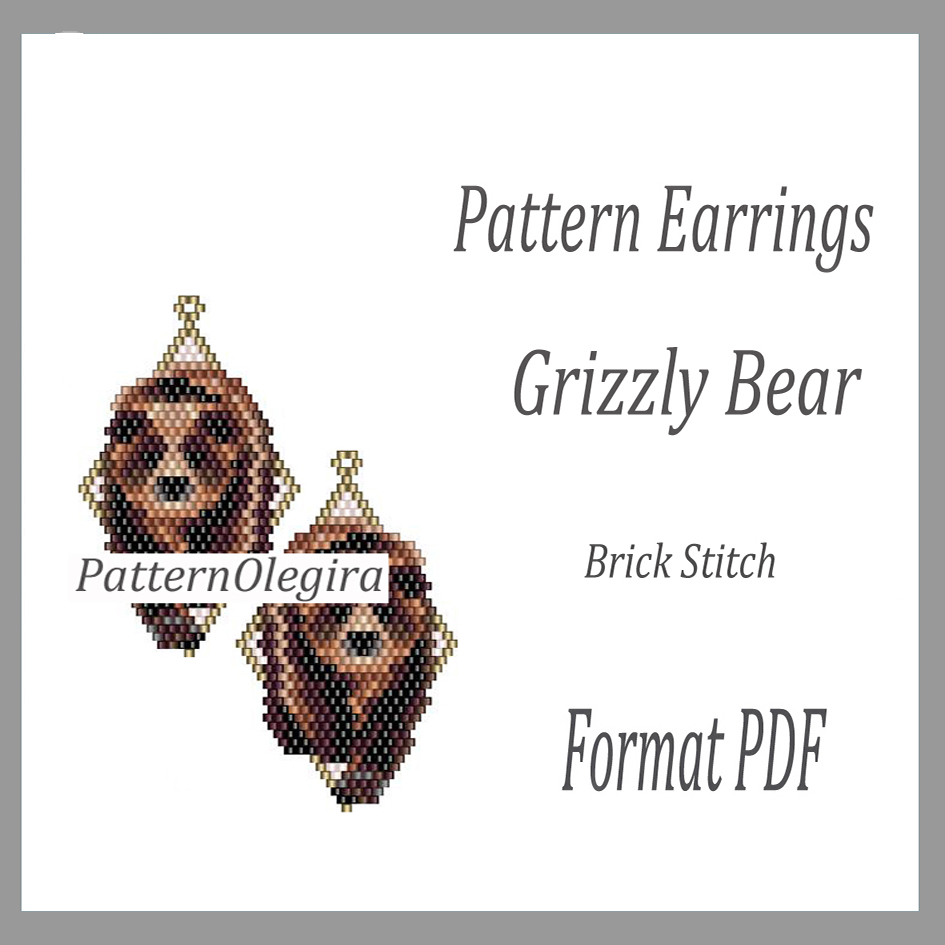 Grizzly Bear bead earrings pattern Grizzly Bear bead pattern Bead Bear Olegirabeadpatterns