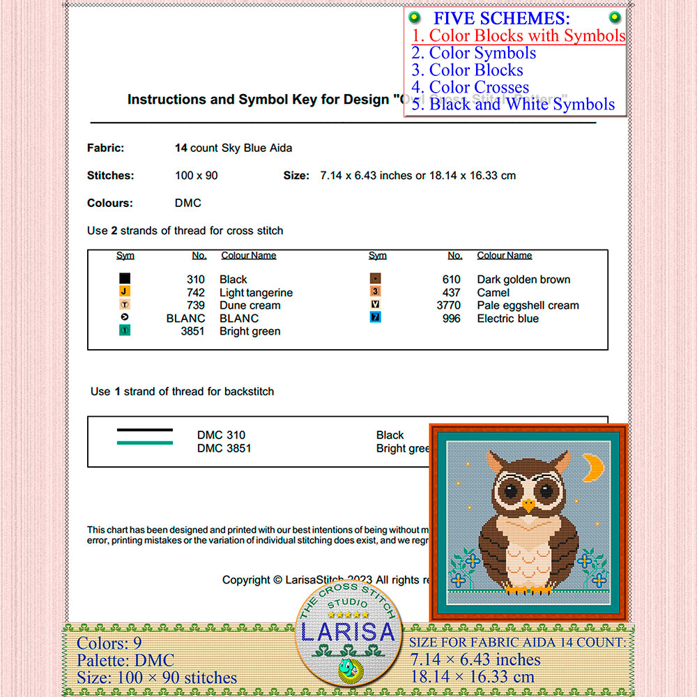 Owl Cross Stitch Pattern | Enchanting Owl Design 6 Owl Cross Stitch Pattern