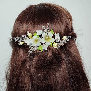 Greenery flower hair comb Green white flower hair piece