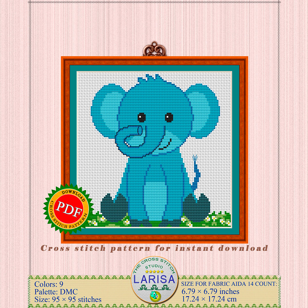 Elephant Cross Stitch Pattern | Sweet Baby Elephant Design 2 Elephant Cross Stitch Pattern