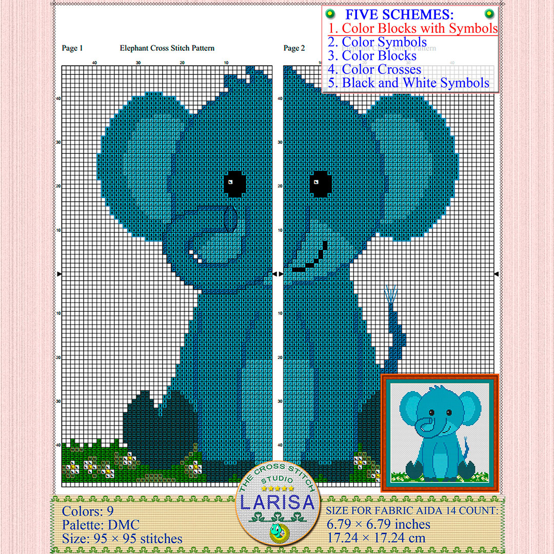 Elephant Cross Stitch Pattern | Sweet Baby Elephant Design 4 Elephant Cross Stitch Pattern