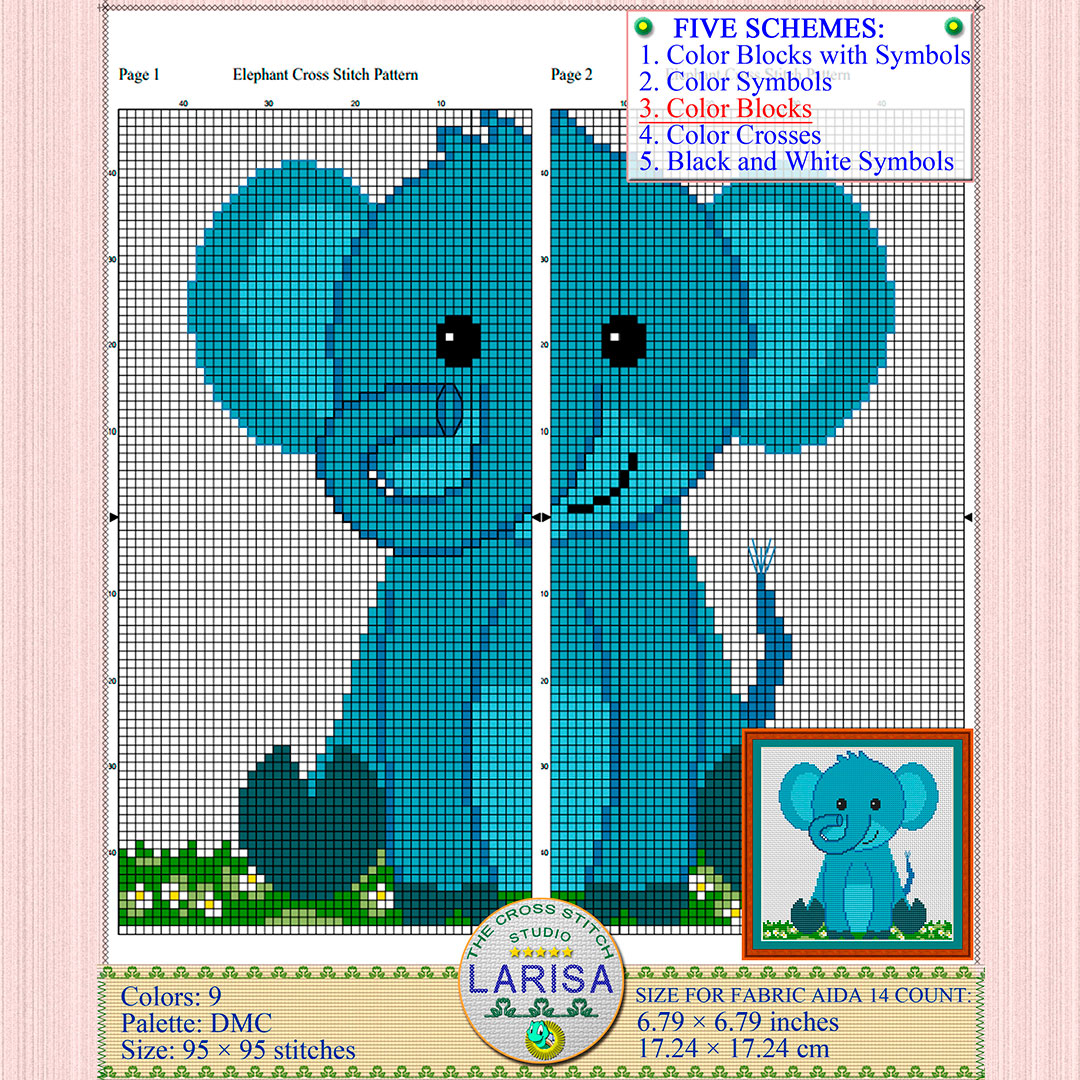 Elephant Cross Stitch Pattern | Sweet Baby Elephant Design 8 Elephant Cross Stitch Pattern