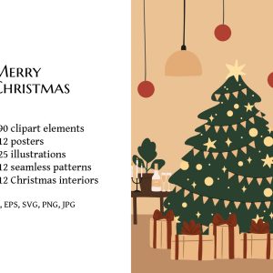 Merry Christmas clipart, families vector illustration