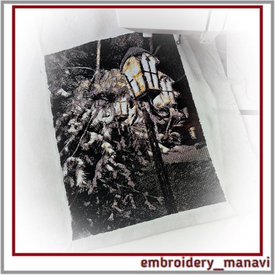 Embroidery design photo stitch Night street lantern