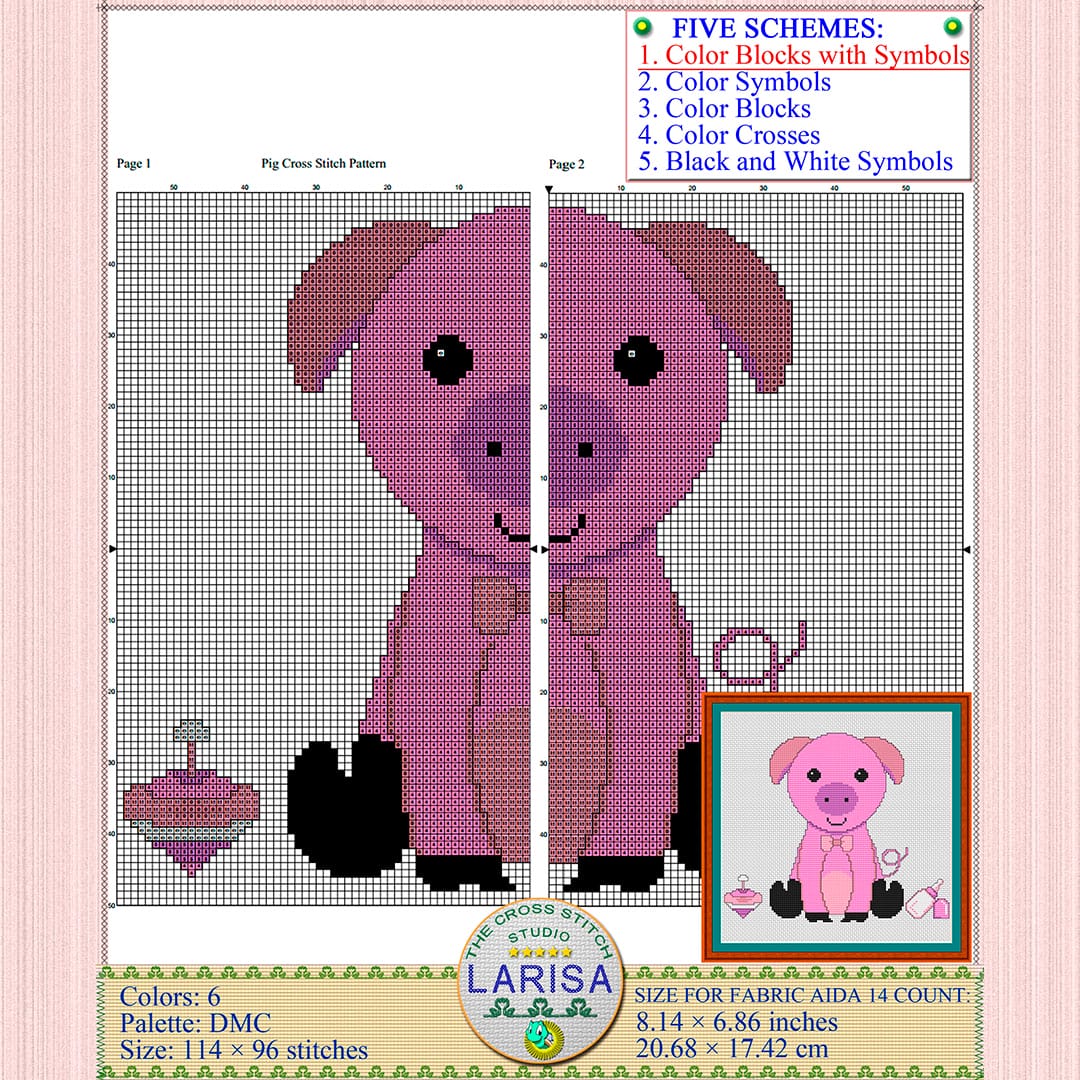 Pig Cross Stitch Pattern  Piggy's Picture Chart - Crealandia