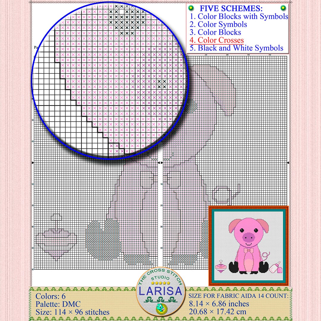 Pig Cross Stitch Pattern  Piggy's Picture Chart - Crealandia