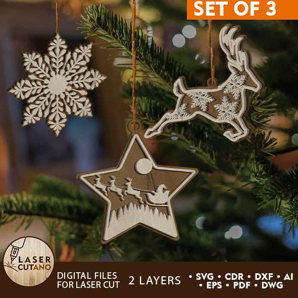SET of 50 Christmas Snowflakes Decorations Christmas Decor Cnc Vector Xmas  Decor Christmas Cut File Christmas Decoration Laser Cut 