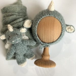 Handmade Marketplace 831 Newborn photo prop Dragon set: dragon, matching bonnet, wrap
