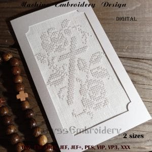 Catholic cross with roses embroidery design