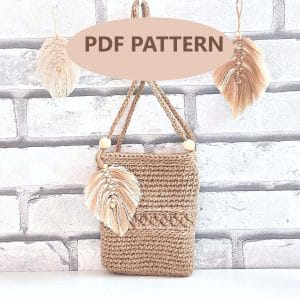 Crochet Pattern Small shoulder bag with wooden beads