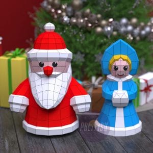DIY Santa Claus (Ded Moroz) and Snow Maiden (Snegurochka) template Papercraft PDF