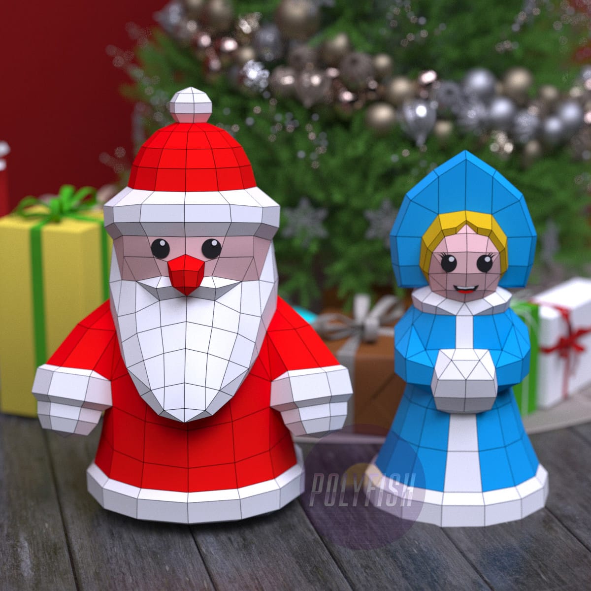 DIY Santa Claus (Ded Moroz) and Snow Maiden (Snegurochka) template Papercraft PDF