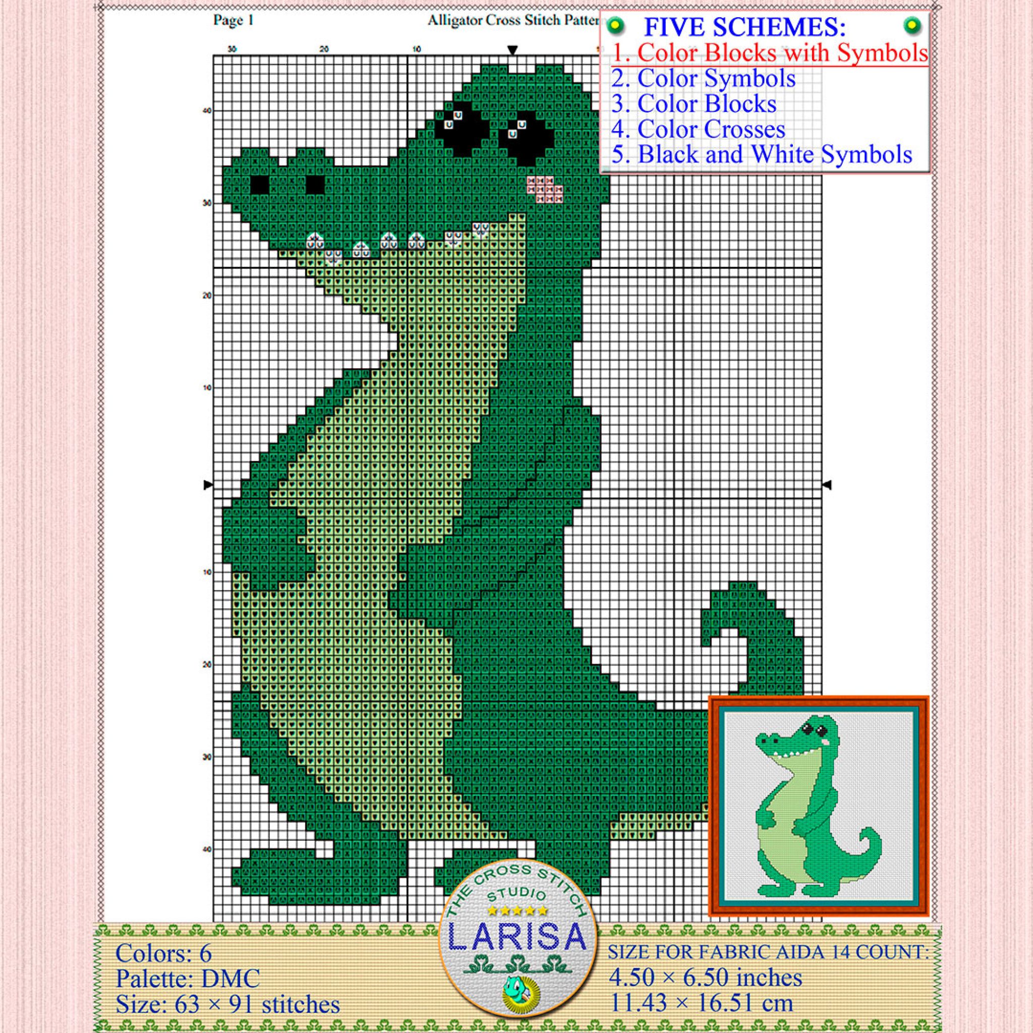 Alligator Cross Stitch Pattern | Charming Alligator Chart for Animal ...