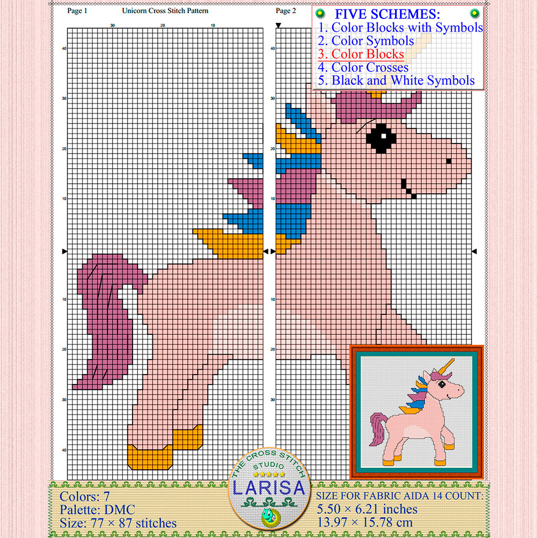Unicorn Cross Stitch Pattern | Adorable Pale Pink Unicorn Chart - Crealandia unicorn-cross-stitch-pattern-adorable-pale-pink-unicorn-chart-crealandia