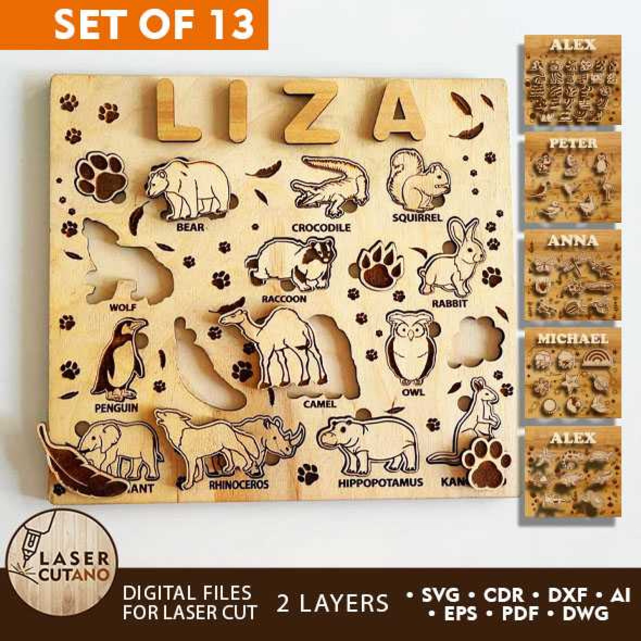 KIDS PUZZLES TEMPLATES, Multilayer Cut Files