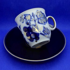 Lomonosov Cobalt Blue Coffee Cup & Saucer. Grape. Cup LFZ