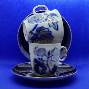 Set 2 pcs Cobalt Blue Coffee Cup & Saucer. Grape. Cup LFZ