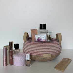 Round basket with leather handles 19 cm x 12 cm Free shipping