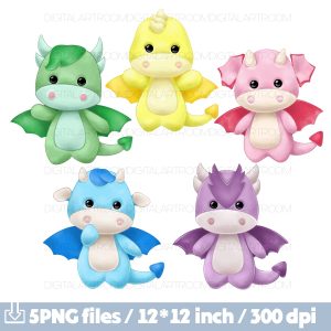 Baby Dragons Watercolor Clipart Sublimation design Png files