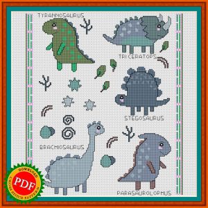 Cartoon dinosaur cross stitch pattern