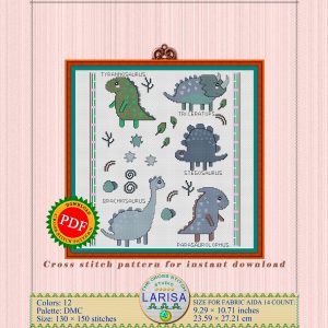 Stylized dinosaur embroidery design