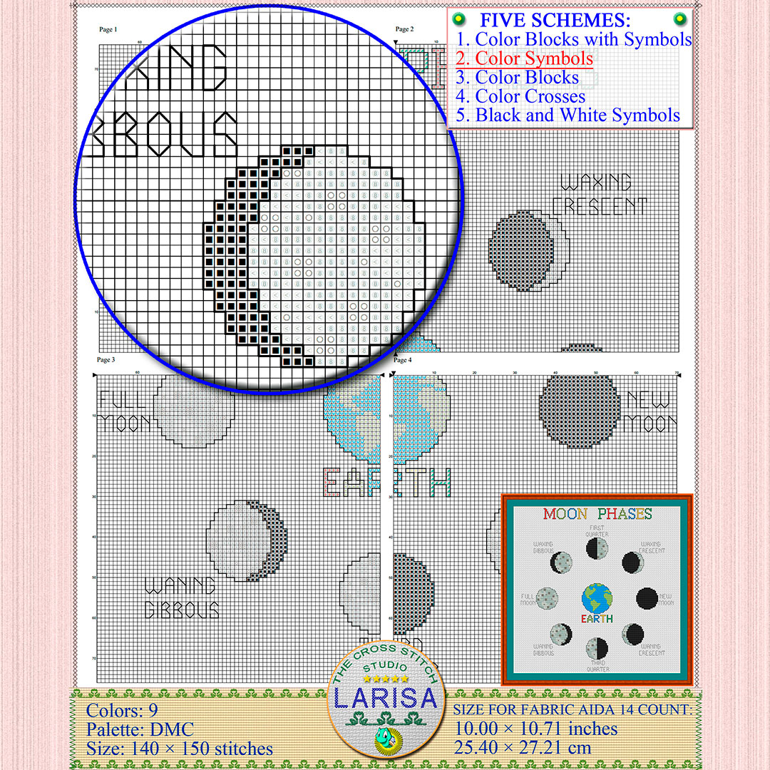 Moon Phases Cross Stitch Pattern