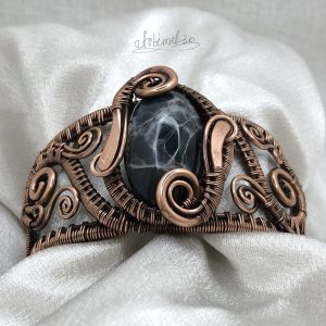 Bracelet with natural stone Ophite Copper Wire wrapped Handmade Bracelet