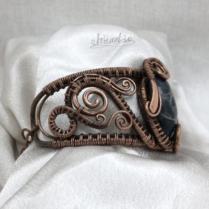 Bracelet with natural stone Ophite Copper Wire wrapped Handmade Bracelet