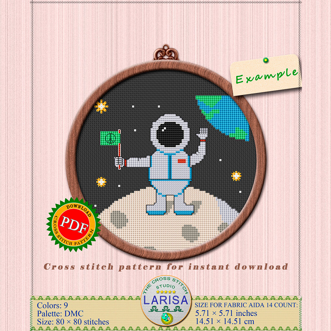 Lunar Ambassador Cross Stitch Pattern | Astronaut on the Moon 3 Whimsical astronaut design