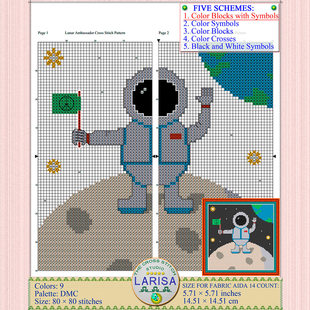 Lunar Ambassador Cross Stitch Pattern | Astronaut on the Moon 4 Astronaut extending a friendly greeting