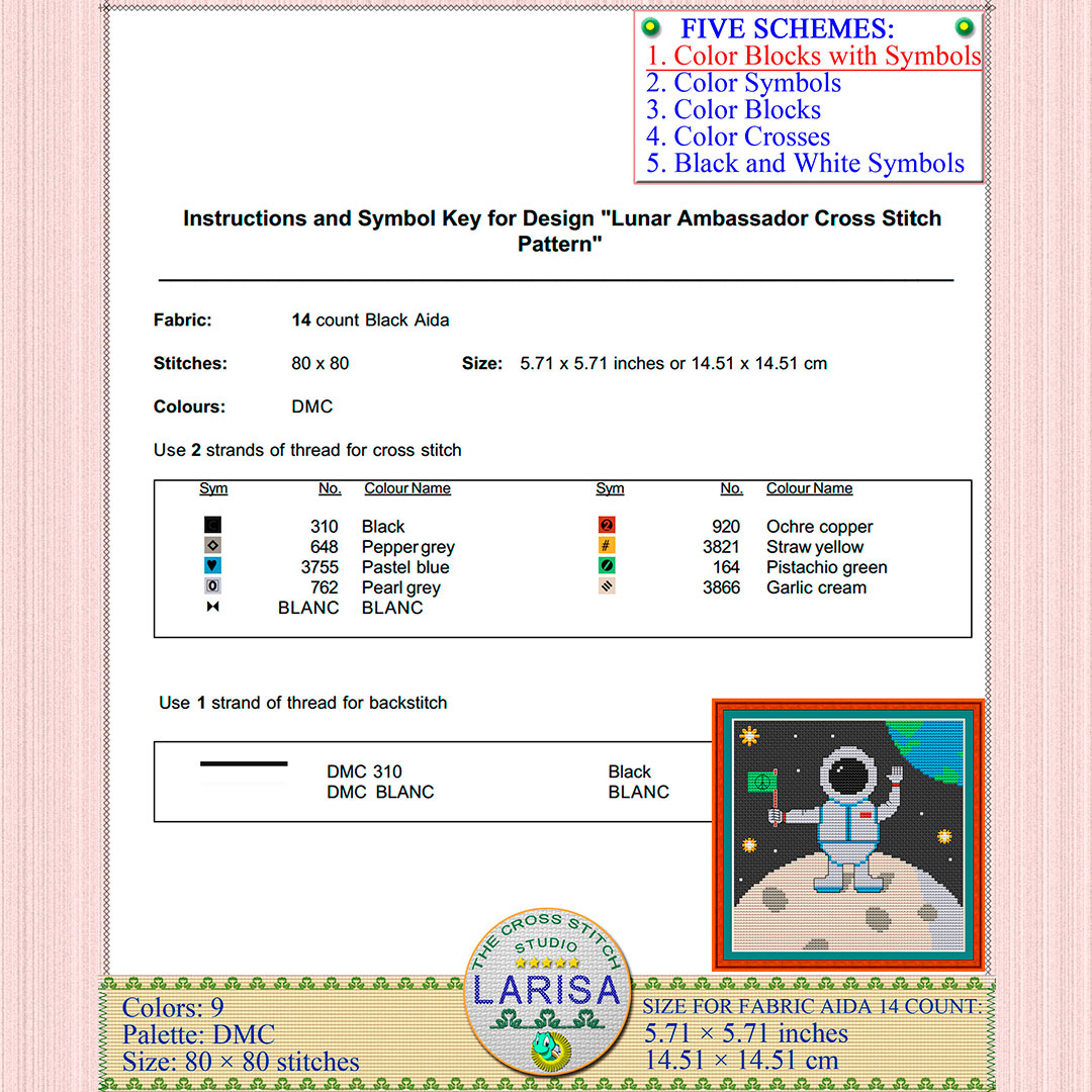Lunar Ambassador Cross Stitch Pattern | Astronaut on the Moon 6 Charming lunar adventure