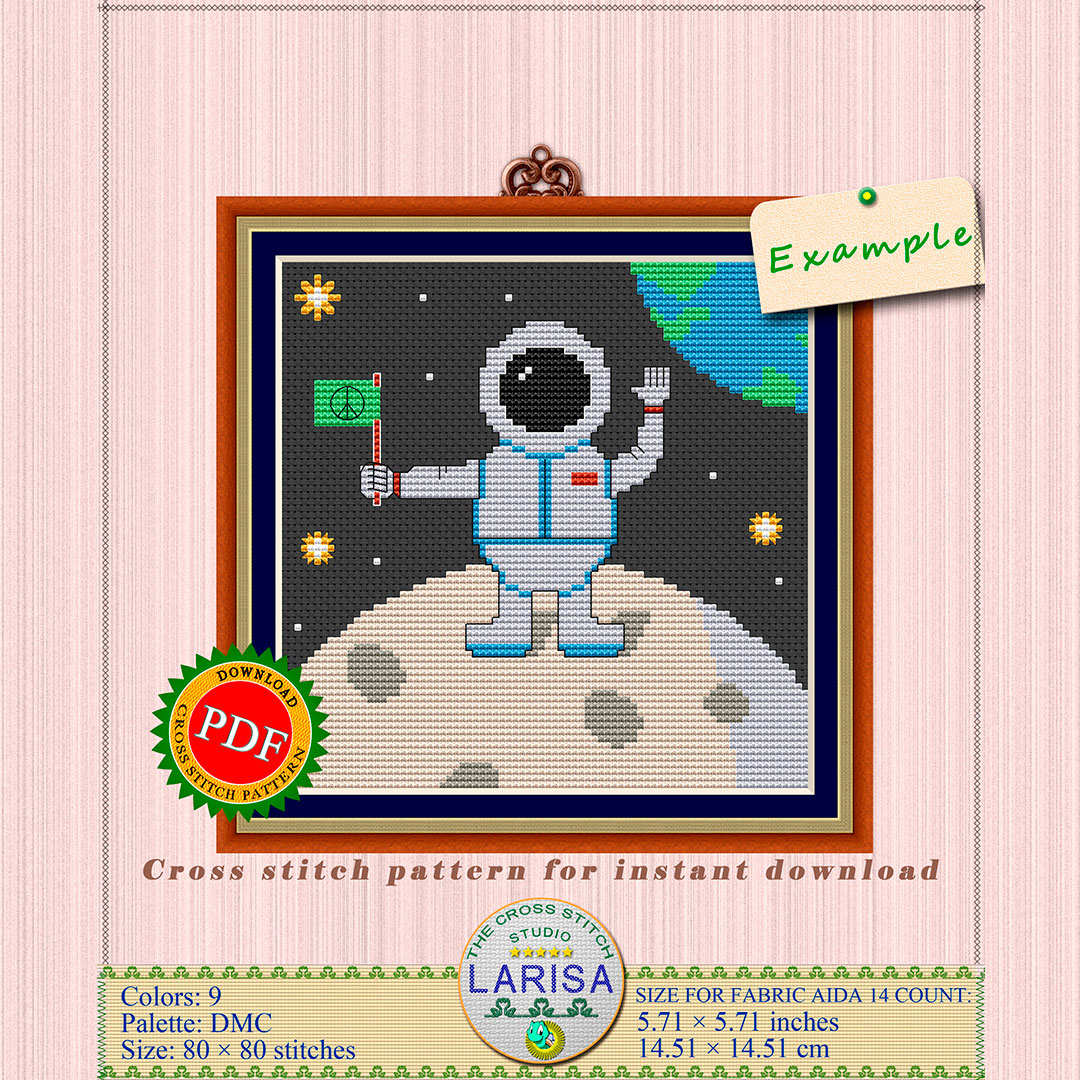 Lunar Ambassador Cross Stitch Pattern | Astronaut on the Moon 11 Lunar Ambassador Cross Stitch Pattern