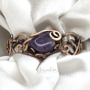 Copper Bracelet Wire wrapped Amethyst stone
