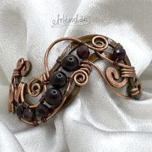 Copper Bracelet Wire wrapped Garnet stones