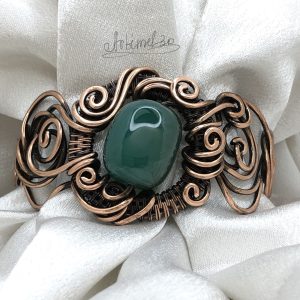 Copper Bracelet Wire wrapped Green Agate stone