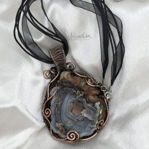 Druse agate copper wire wrap necklace