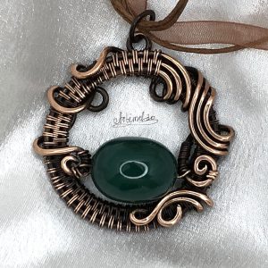 Green agate stone Pendant Wire wrapped