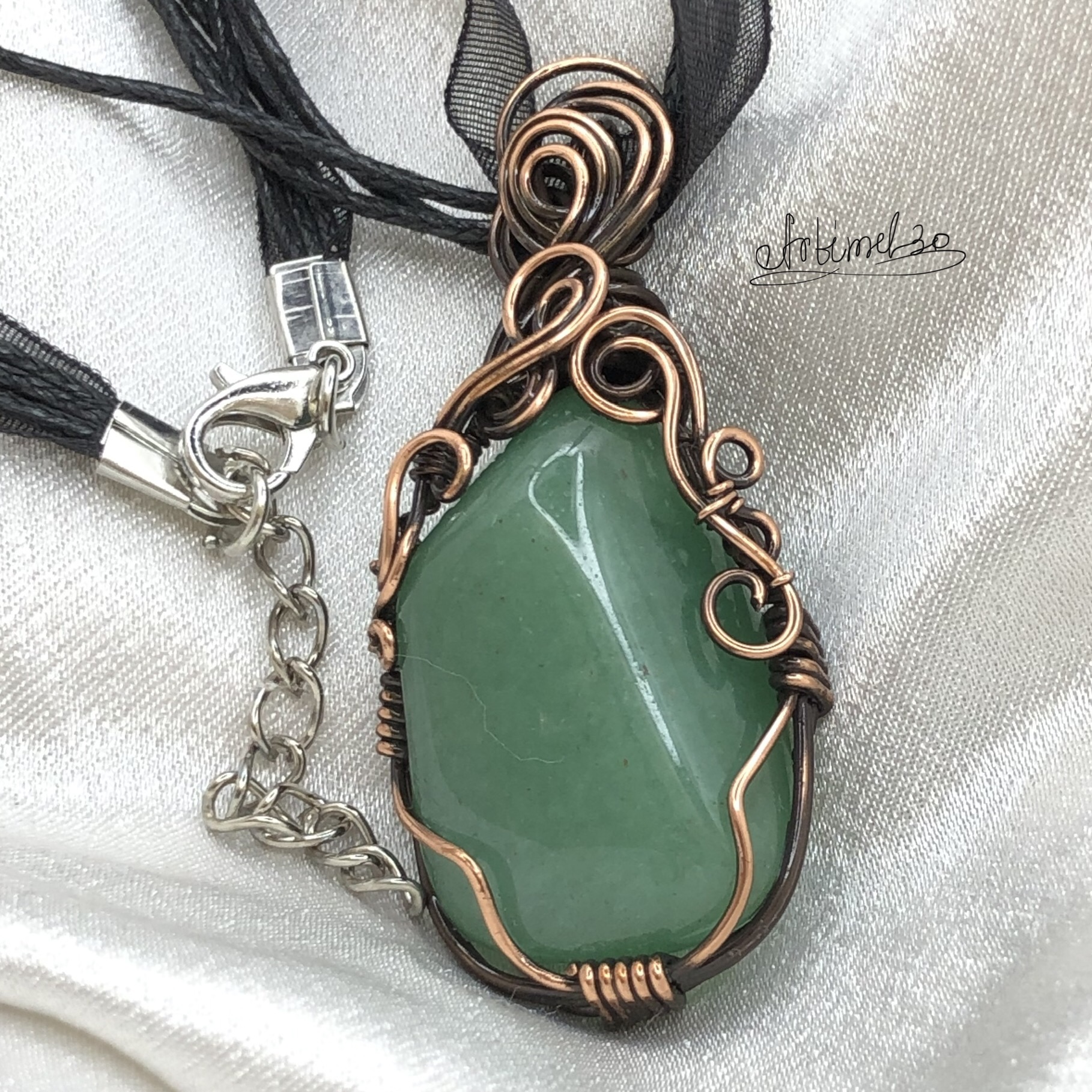 Green Quartz stone copper wire wrap Pendant