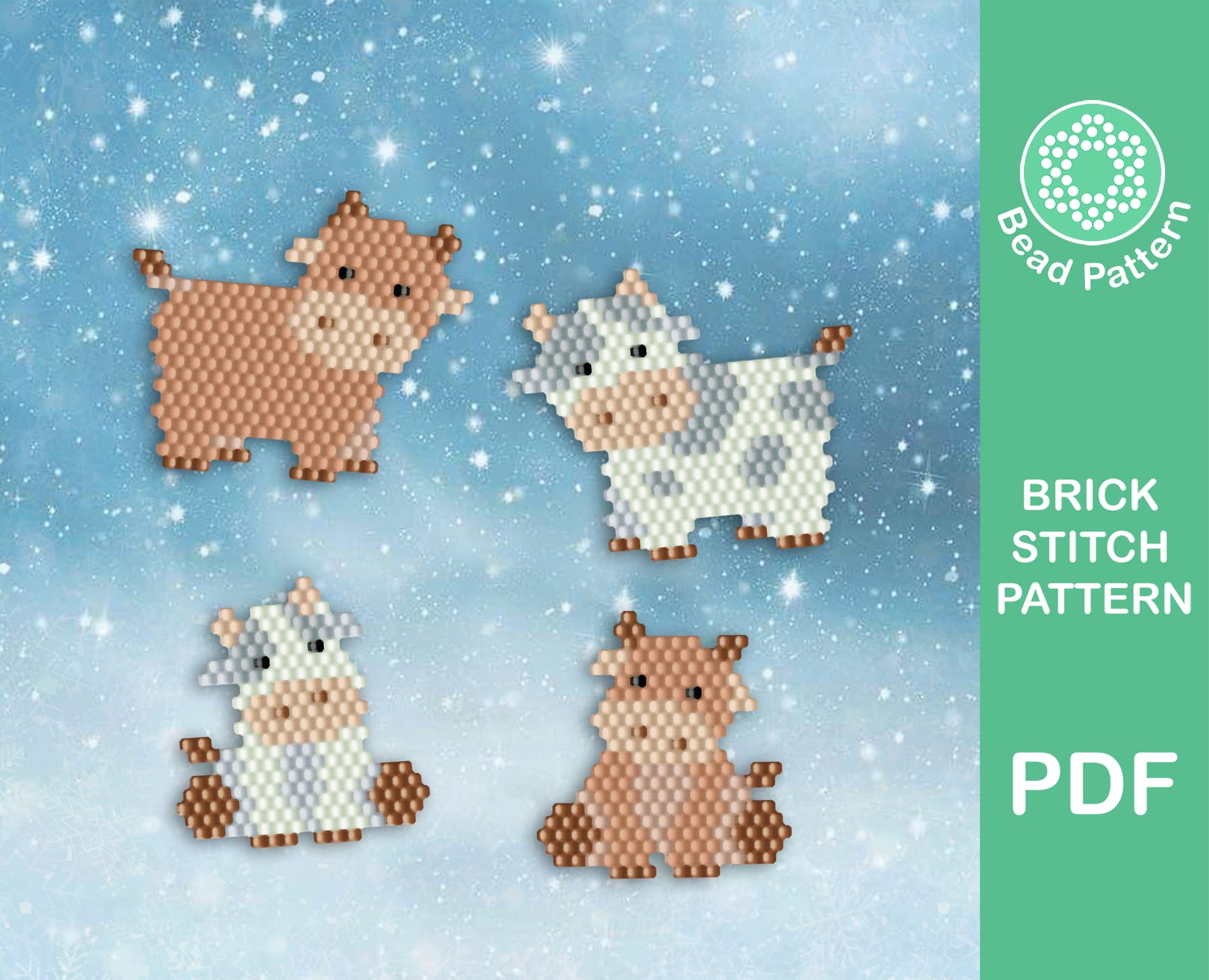Bull & cow brick stitch pattern PDF instant download