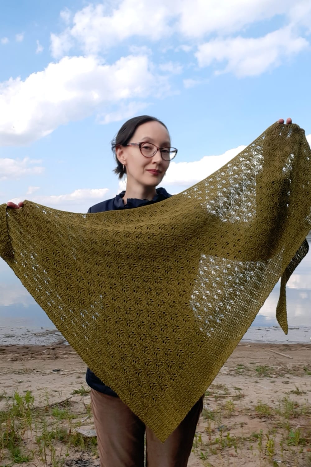 Asymmetric triangle shawl scarf - merino wool mustard yellow newest