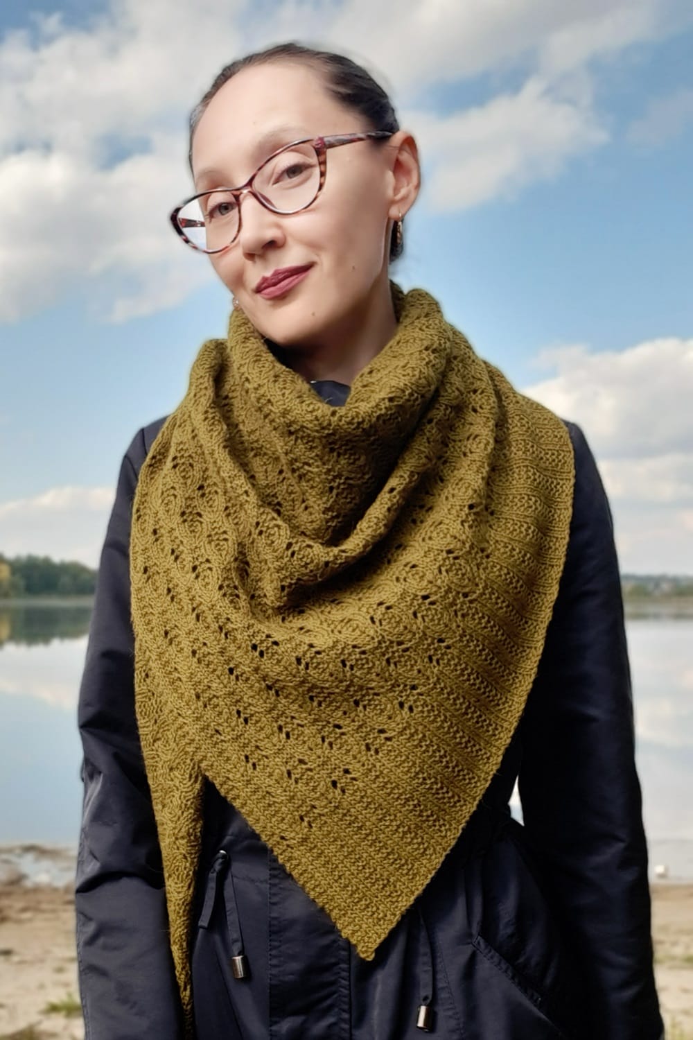 Asymmetric triangle shawl scarf - merino wool mustard yellow newest