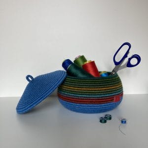 Cobalt blue basket with lid Colorful art basket Free shipping