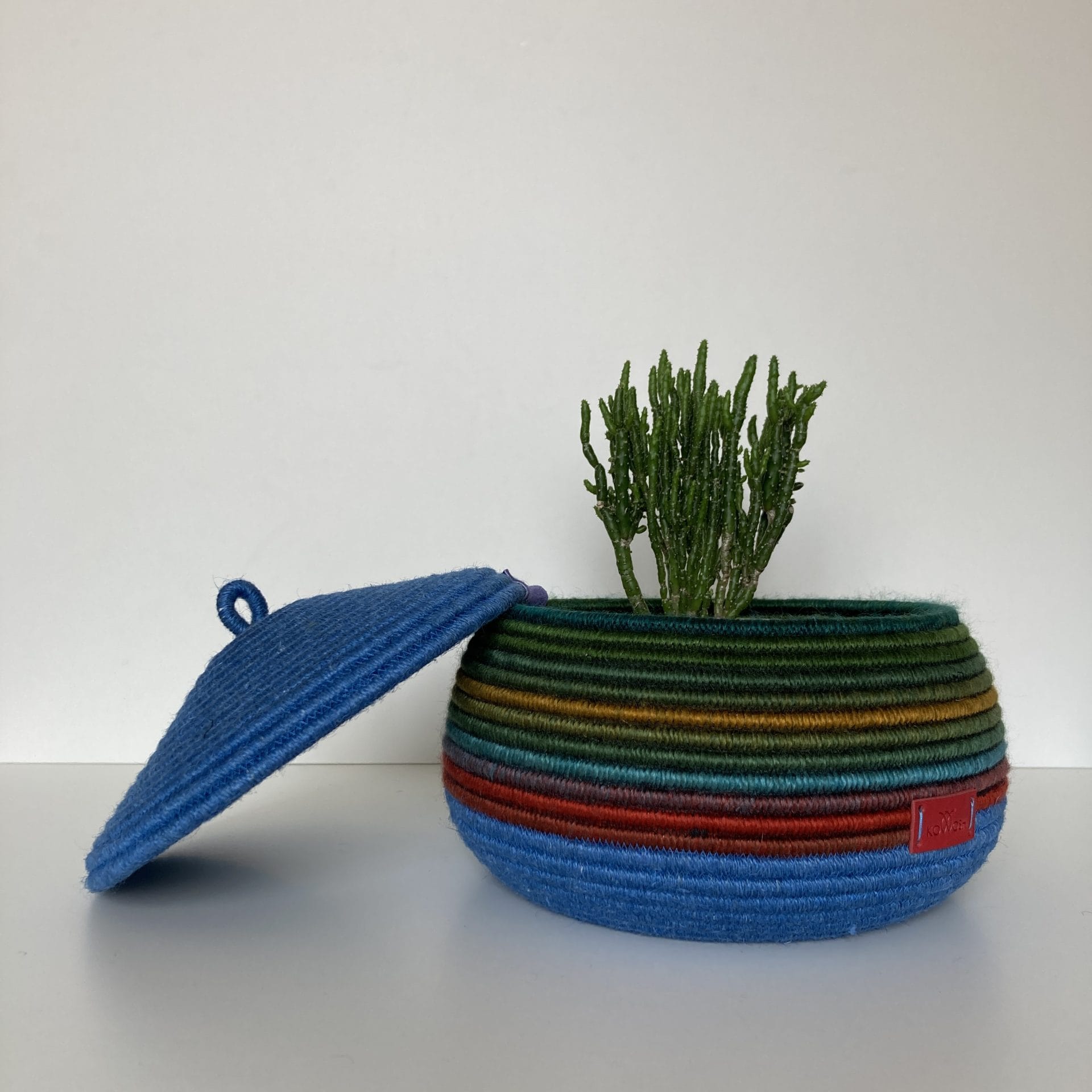 Cobalt blue basket with lid Colorful top art basket