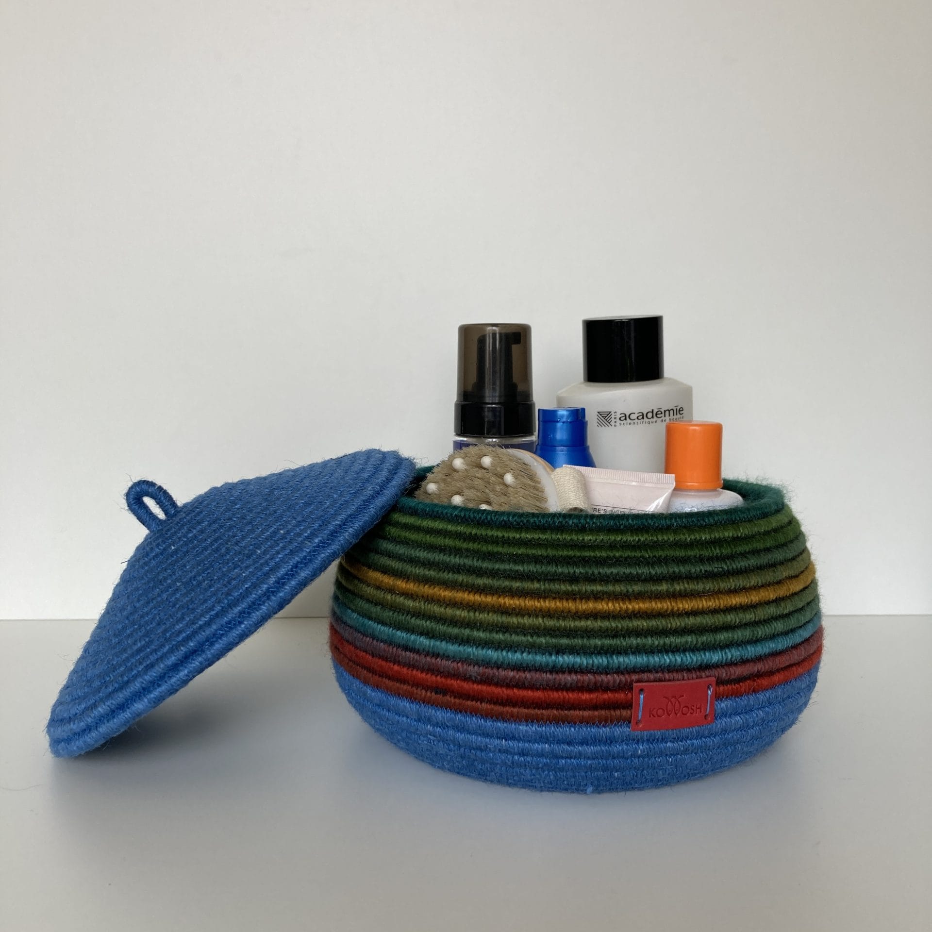 Cobalt blue basket with good lid Colorful art basket