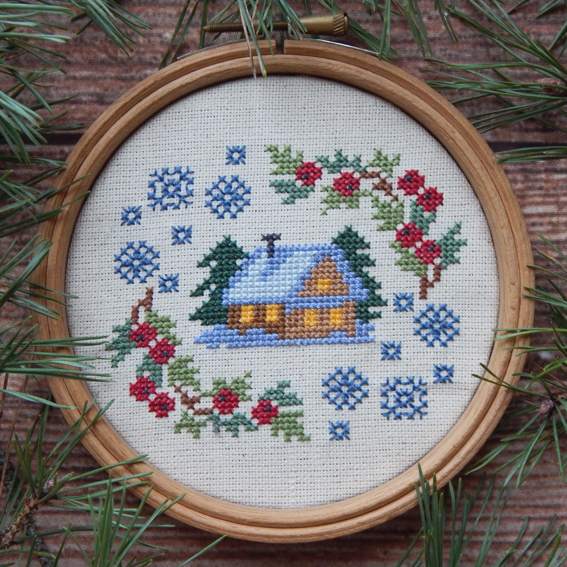 Winter Forest Hut cross stitch pattern