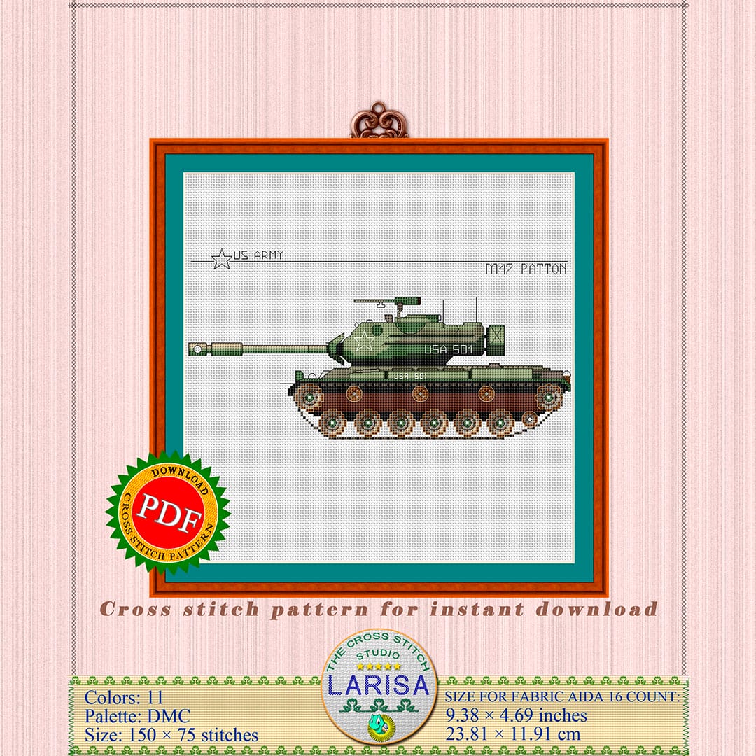 M47 Patton Cross Stitch Pattern | Patton Tank Chart 2 Cross stitch chart of M47 Patton tank
