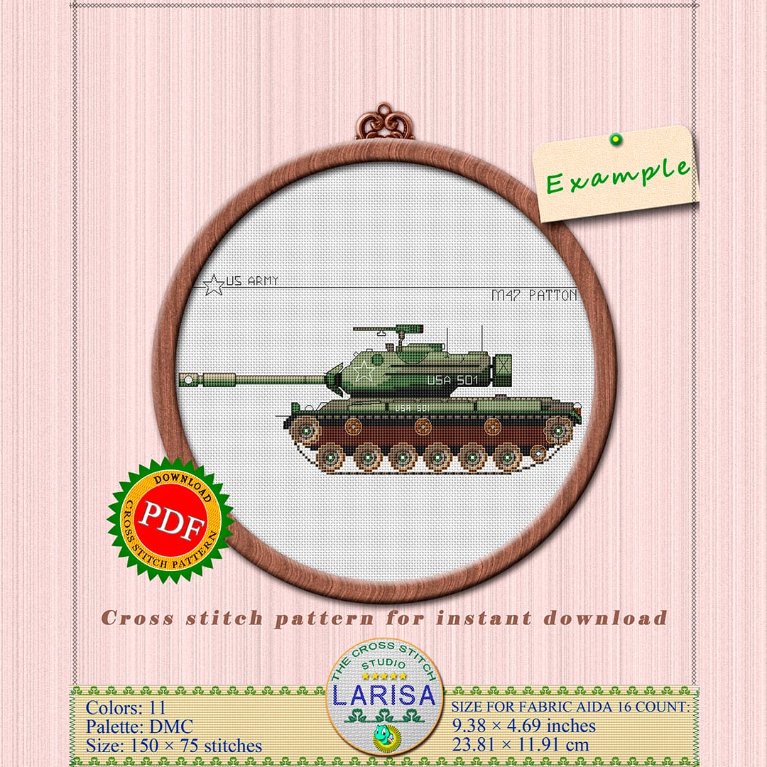 M47 Patton Cross Stitch Pattern | Patton Tank Chart 3 Embroidery pattern of American tank 501