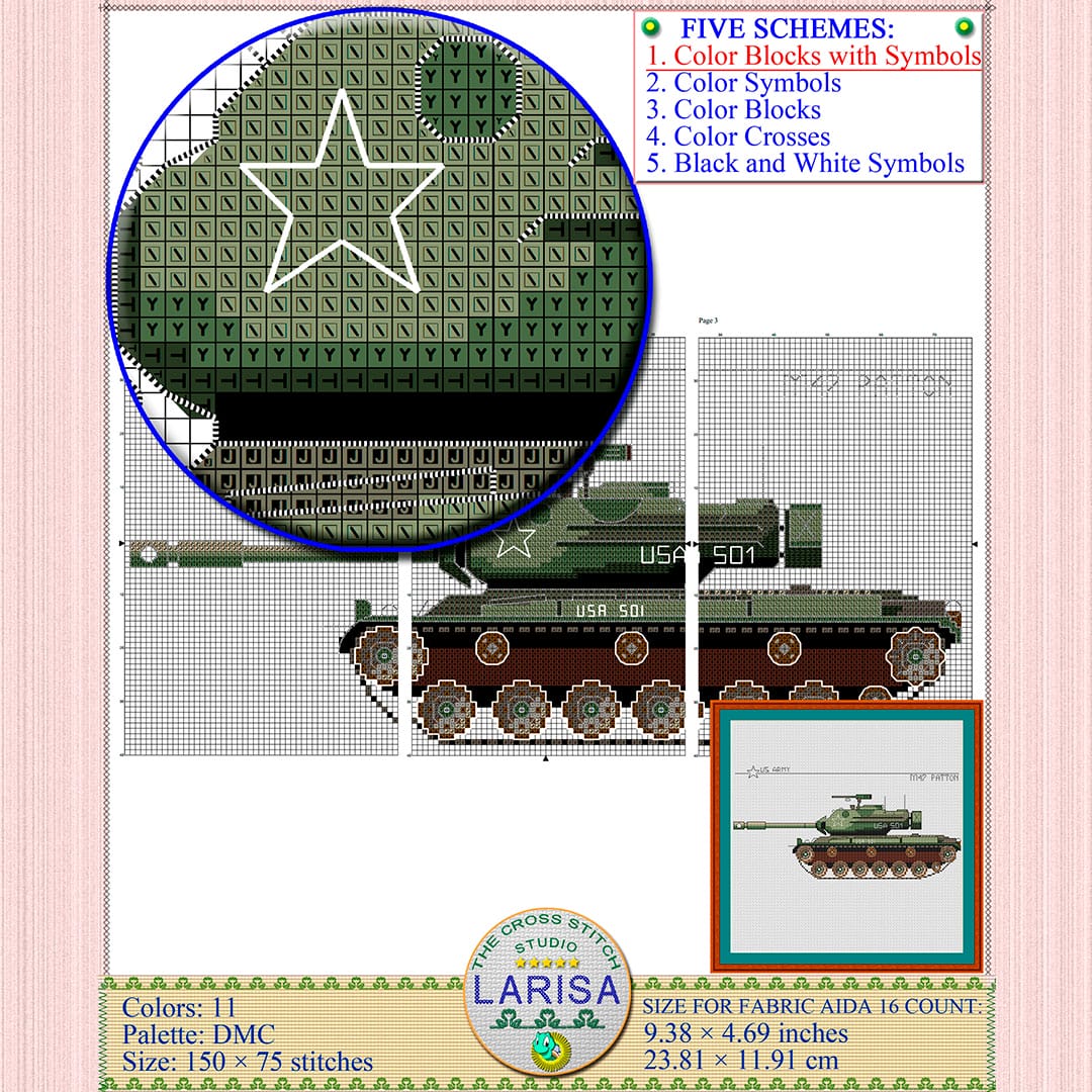 M47 Patton Cross Stitch Pattern | Patton Tank Chart 5 American War Machine M47 Patton cross stitch